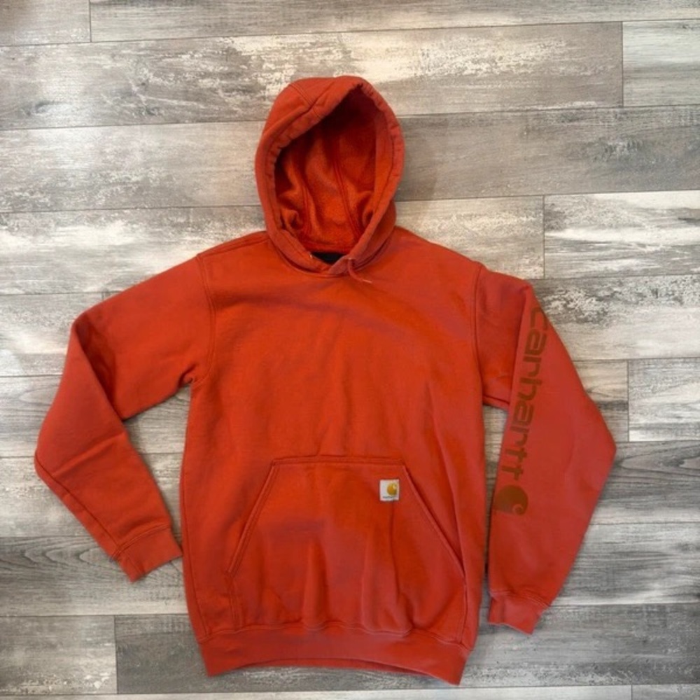 Carhartt Orange Pullover Hoodie with Sleeve Logo